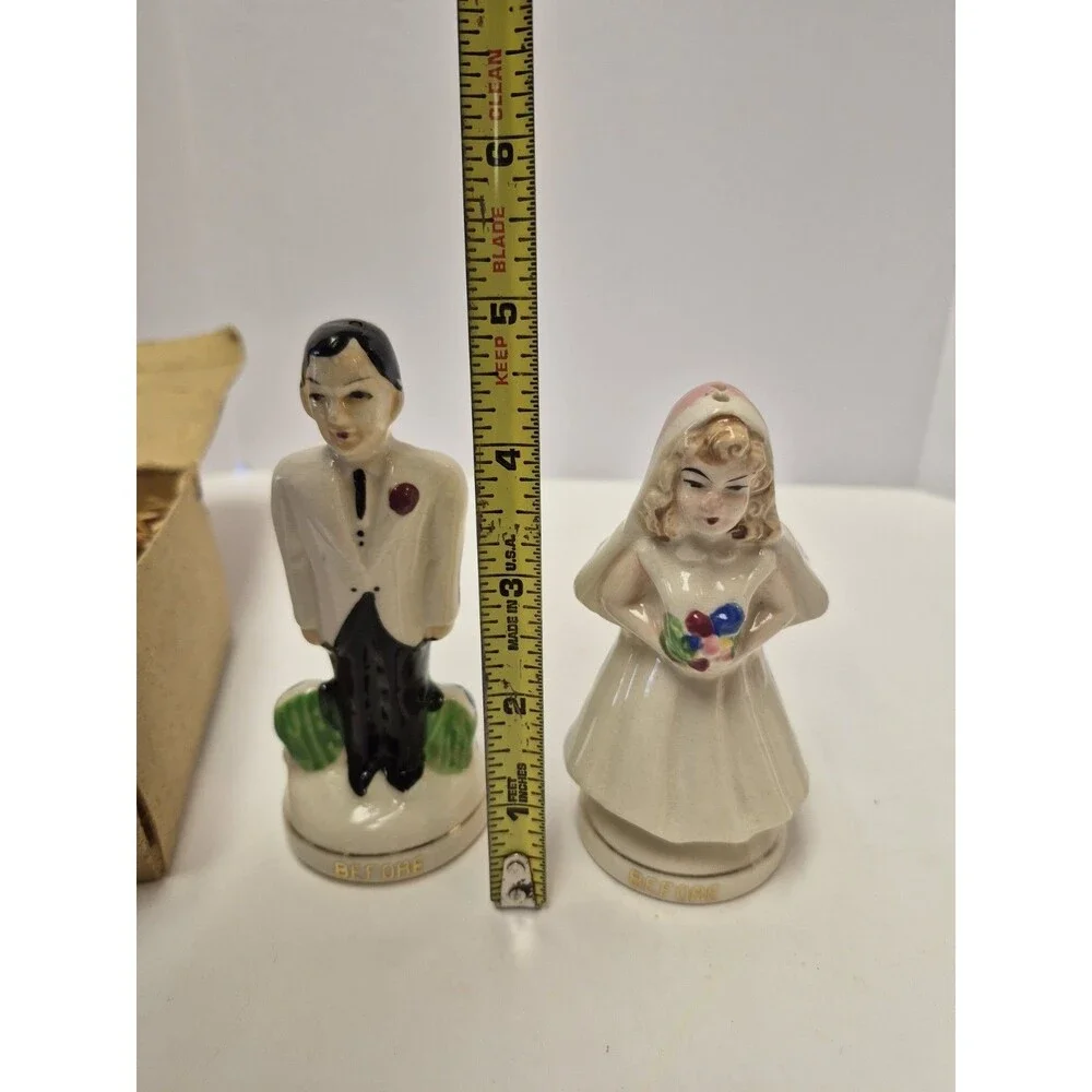 Vintage Bride Groom Before After Time Merches On Salt And Pepper Shakers